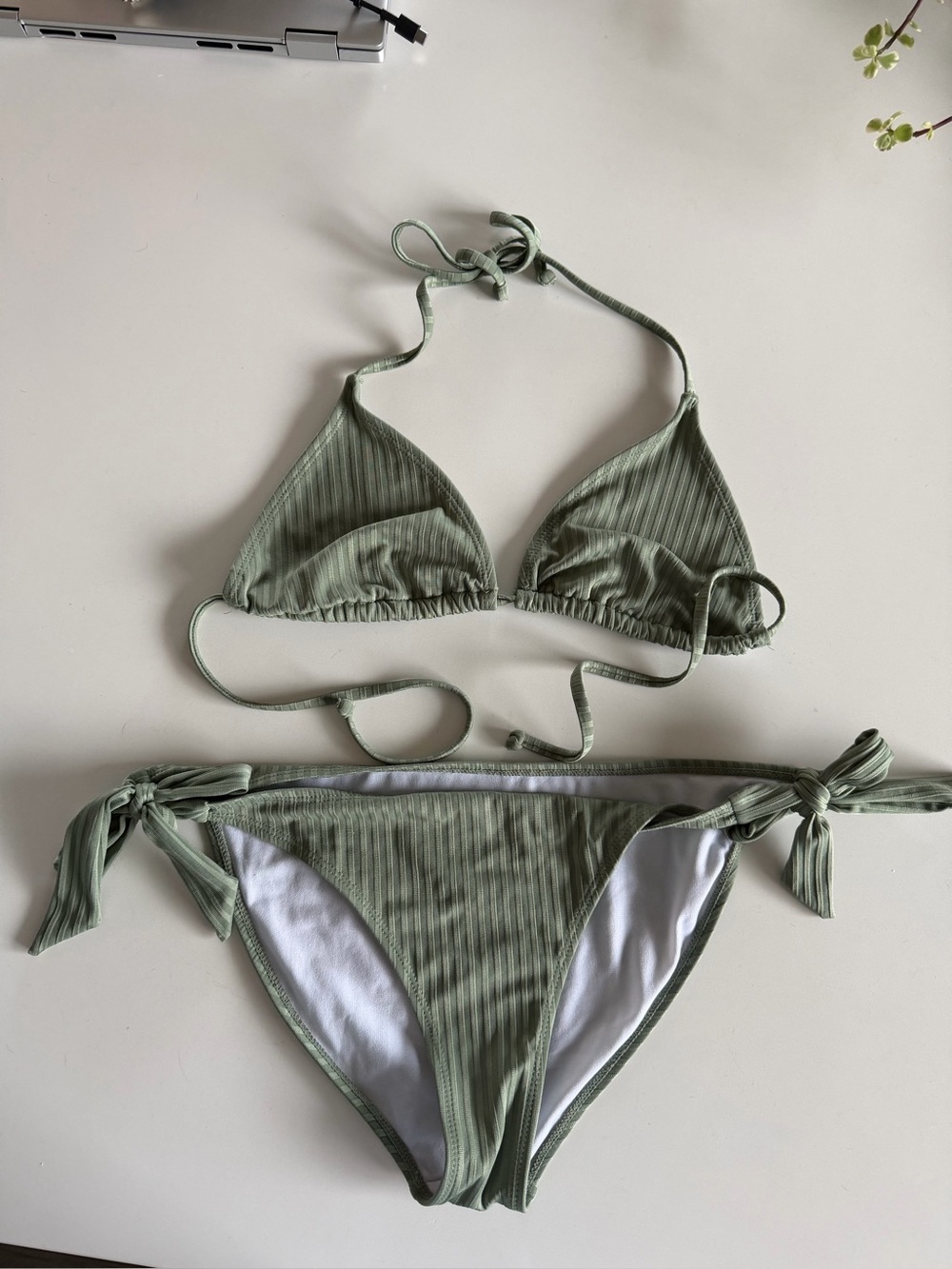 Women’s Ribbed Triangle Bikini Set - Sage Green